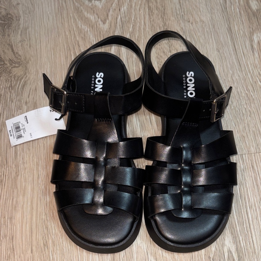 Girls Black Strappy Sandals NWT